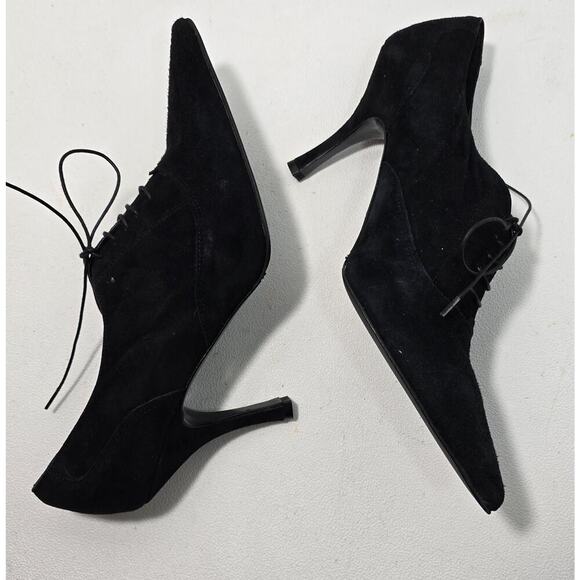 Lumiani Lace Up Oxford Style Heels Black Suede Made in Italy Sz 40/US 9-9.5 - Picture 5 of 9